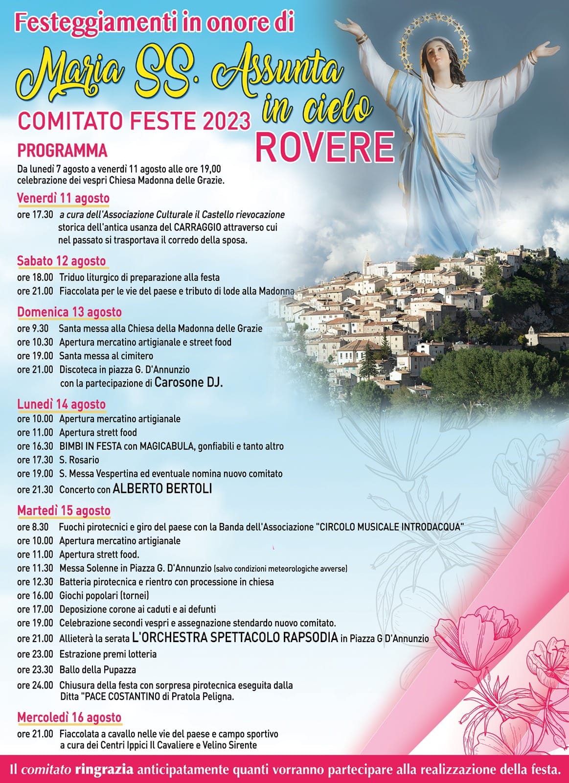 Programma festa Maria SS. Assunta in Cielo - Rovere 2023